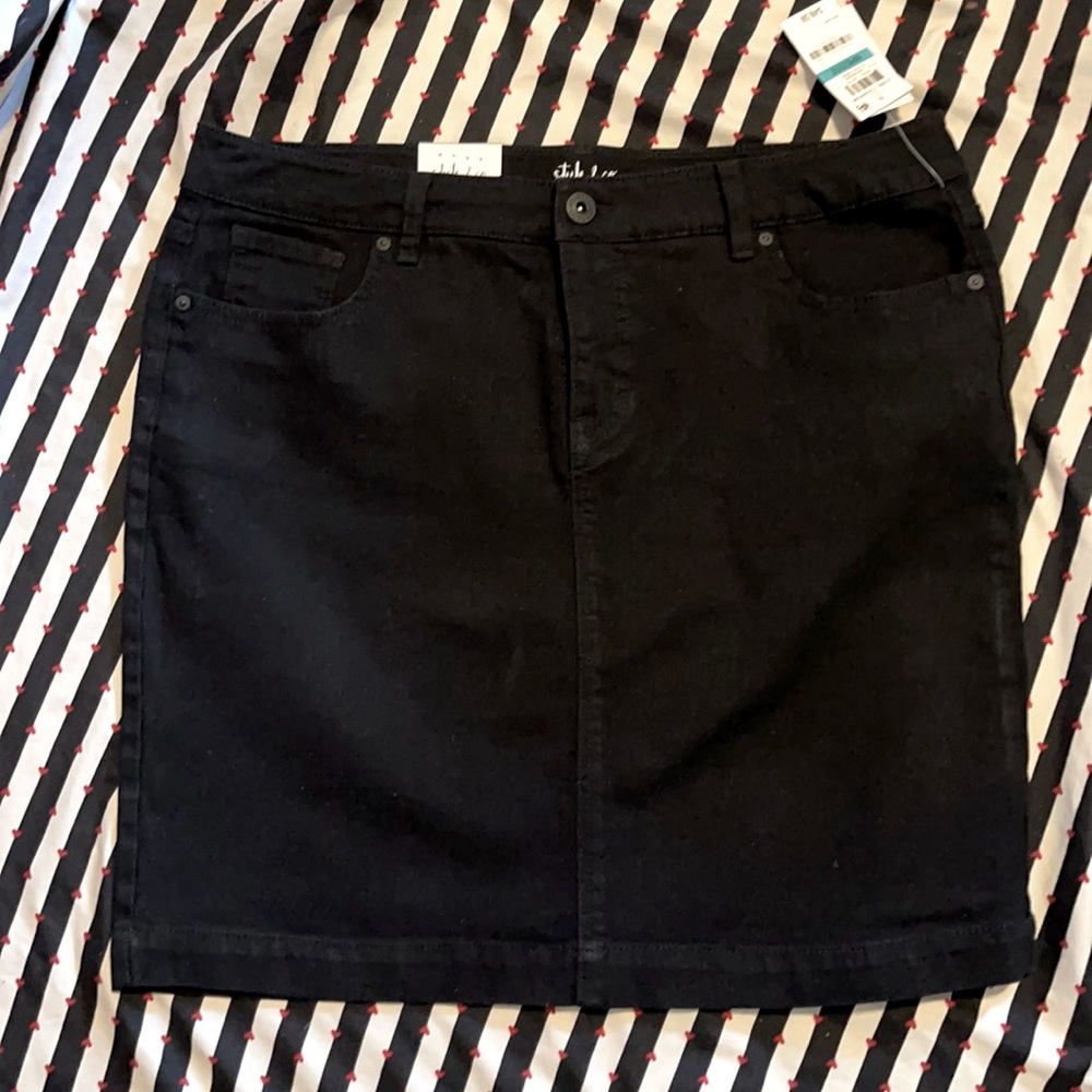 Petite Black Denim Pencil Skirt